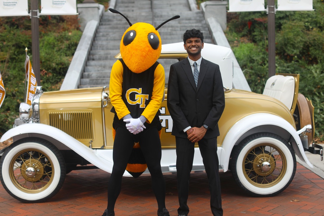 Tanush with Georgia Tech Buzz mascot